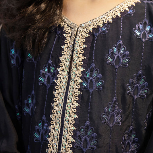 Tasal Silk Embroidered Shirt Plain Trouser