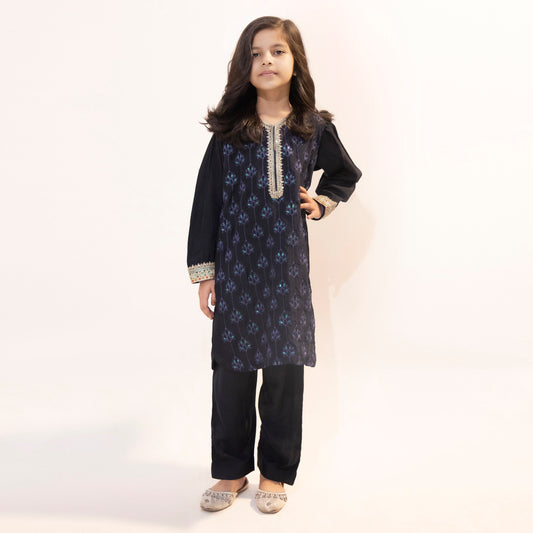 Tasal Silk Embroidered Shirt Plain Trouser